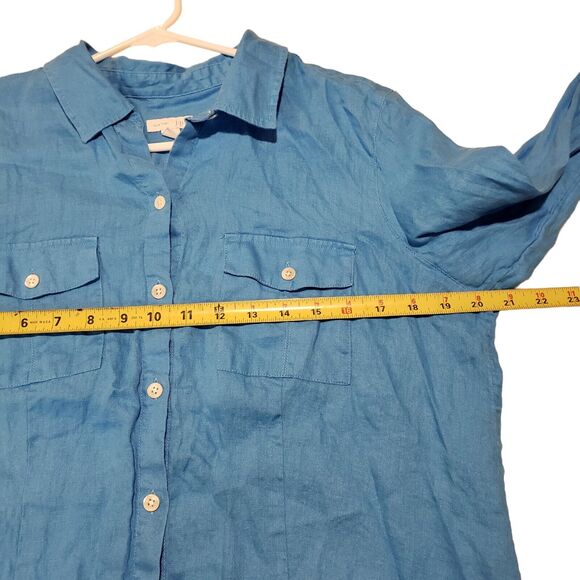 J. Jill Love 100% Linen Shirt Blue  Button Up Medium Boho Minimalist - Picture 6 of 9